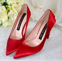 Load image into Gallery viewer, Red Satin Bridal Shoes  Size UK7/US9.5
