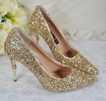 Load image into Gallery viewer, Gold Glitter Heels with Metal Leaf Vines, UK5/US7.5
