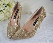 Load image into Gallery viewer, Gold Glitter Heels with Metal Leaf Vines, UK5/US7.5
