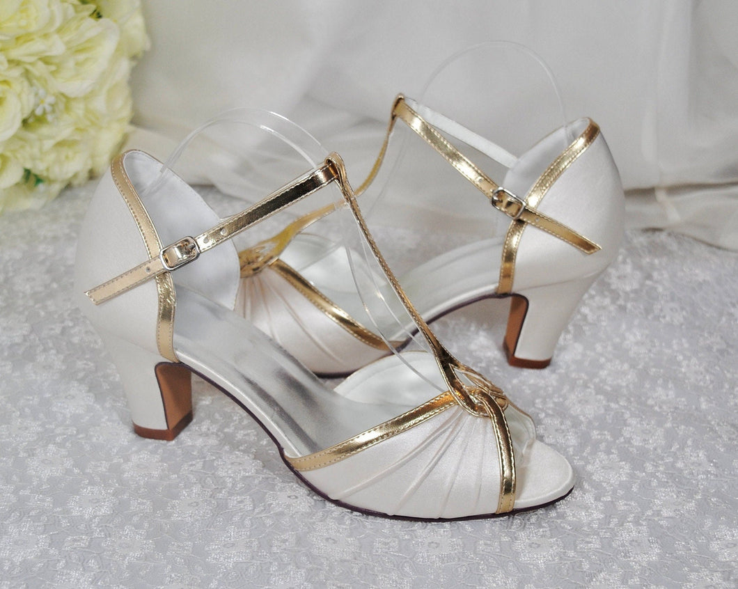 Ivory Mary Jane T Bar Bridal Shoes - Size UK7/US9.5