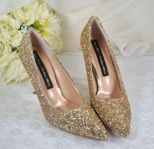 Load image into Gallery viewer, Gold Glitter Heels with Metal Leaf Vines, UK5/US7.5
