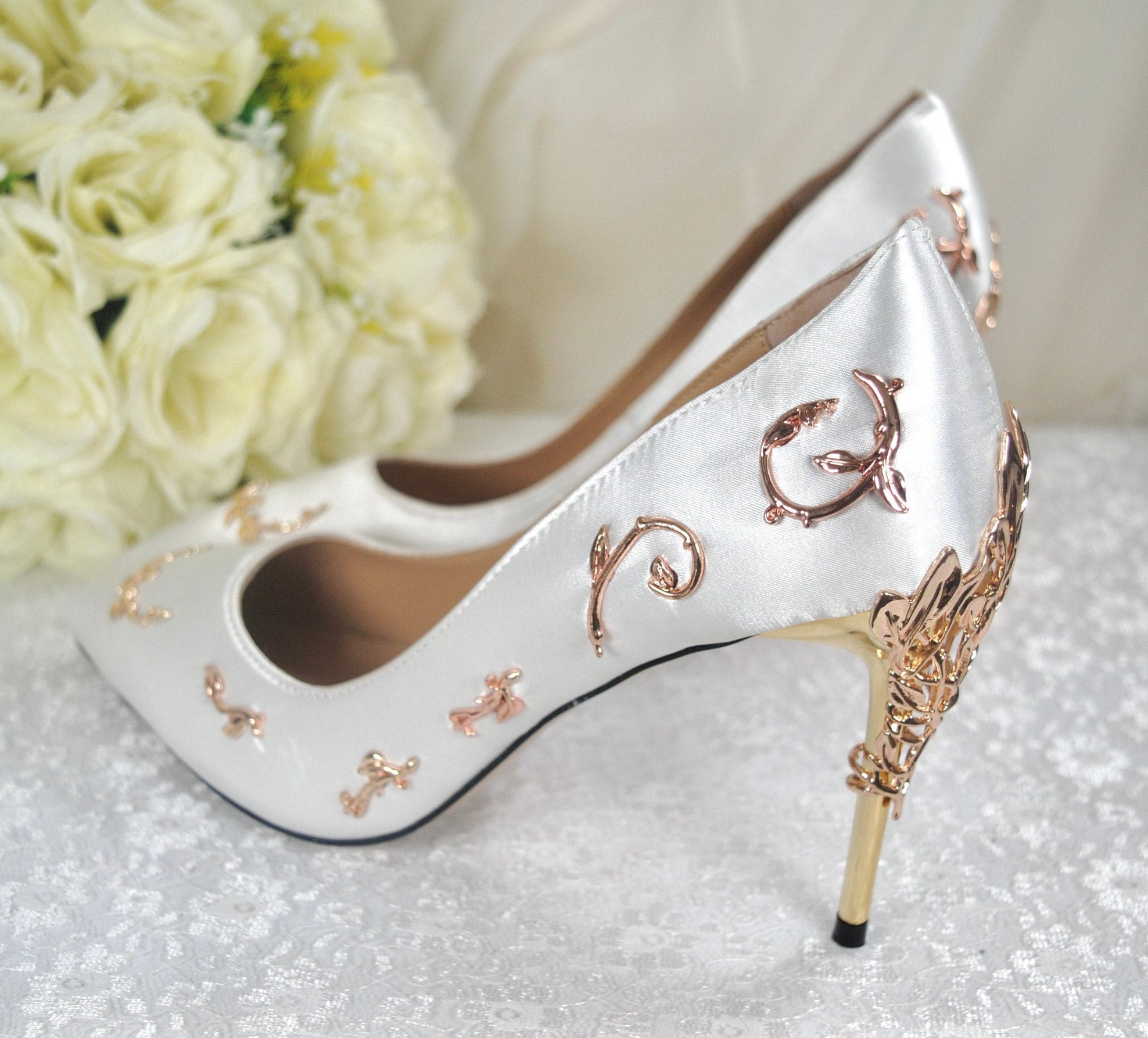 Ivory Satin Ivory Shoes Wedding Women's Designer Bridal Flats