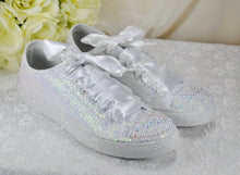 Load image into Gallery viewer, White Glitter Wedding Trainers / Sneakers - Size UK8/US10.5
