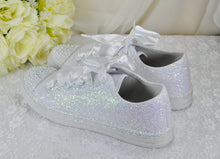 Load image into Gallery viewer, White Glitter Wedding Trainers / Sneakers - Size UK8/US10.5
