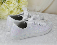 Load image into Gallery viewer, White Glitter Wedding Trainers / Sneakers - Size UK8/US10.5
