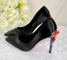 Load image into Gallery viewer, Black Satin with Red Soles Size UK6.5/US9
