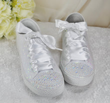 Load image into Gallery viewer, White Glitter Wedding Trainers / Sneakers - Size UK8/US10.5
