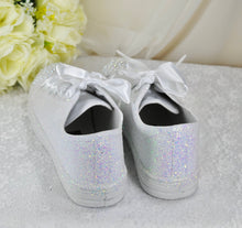 Load image into Gallery viewer, White Glitter Wedding Trainers / Sneakers - Size UK8/US10.5
