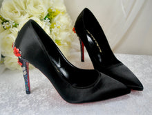 Load image into Gallery viewer, Black Satin with Red Soles Size UK6.5/US9
