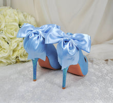 Load image into Gallery viewer, Blue Satin Wedding Shoes with Bridal Bow Size UK6.5/US9
