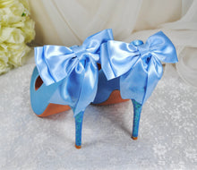 Load image into Gallery viewer, Blue Satin Wedding Shoes with Bridal Bow Size UK6.5/US9
