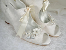 Load image into Gallery viewer, Ivory Lace Wedge Bridal Shoes Size UK6/US8.5
