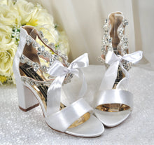 Load image into Gallery viewer, Block Heel Wedding Shoes with Crystal Ankle Strap Size UK5/US7.5
