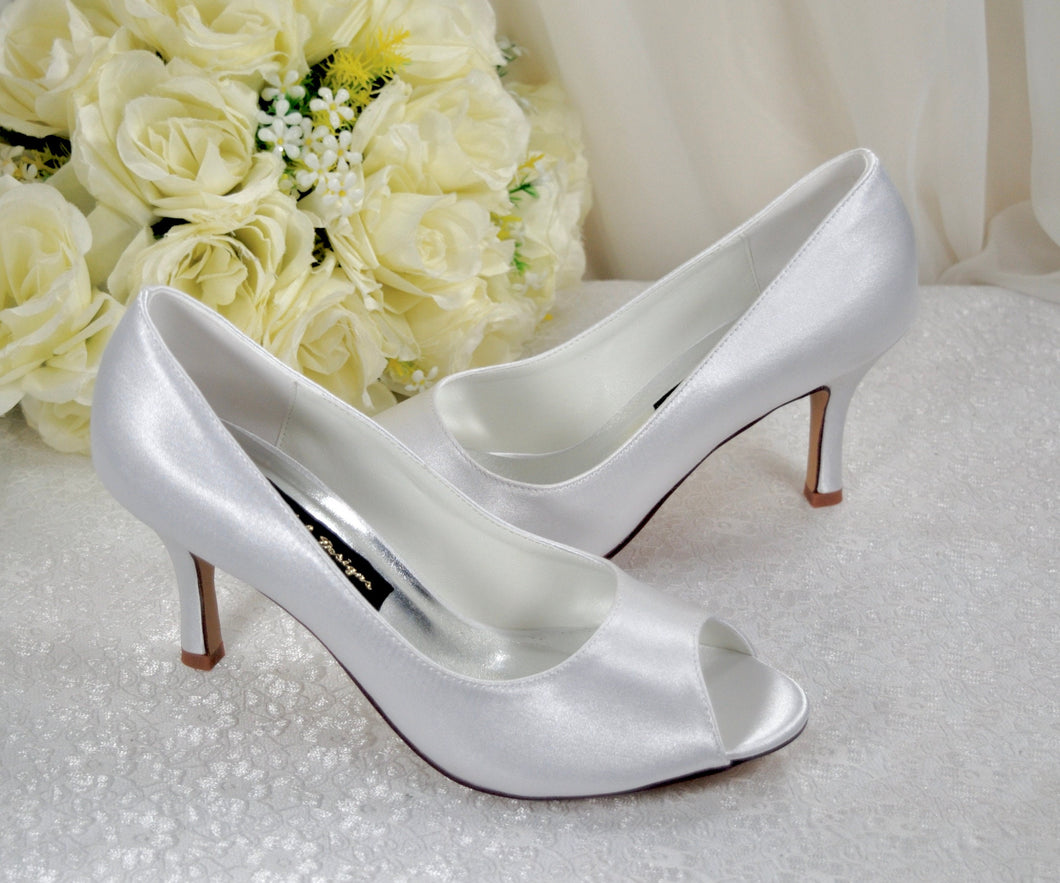 White Satin Peep Toe Wedding Shoes Uk6 / US8.5