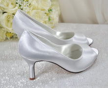 Load image into Gallery viewer, White Satin Peep Toe Wedding Shoes Uk6 / US8.5
