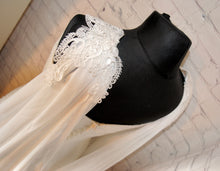 Load image into Gallery viewer, Wedding Cape - Chiffon Bridal Cloak with Lace - Red | Black | White | Ivory | Champagne
