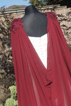 Load image into Gallery viewer, Wedding Cape - Chiffon Bridal Cloak with Lace - Red | Black | White | Ivory | Champagne
