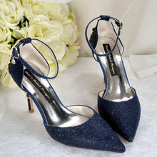 Load image into Gallery viewer, Navy Blue Sandals with &#39;Cherry Blossom&#39; - Size UK7/US9.5
