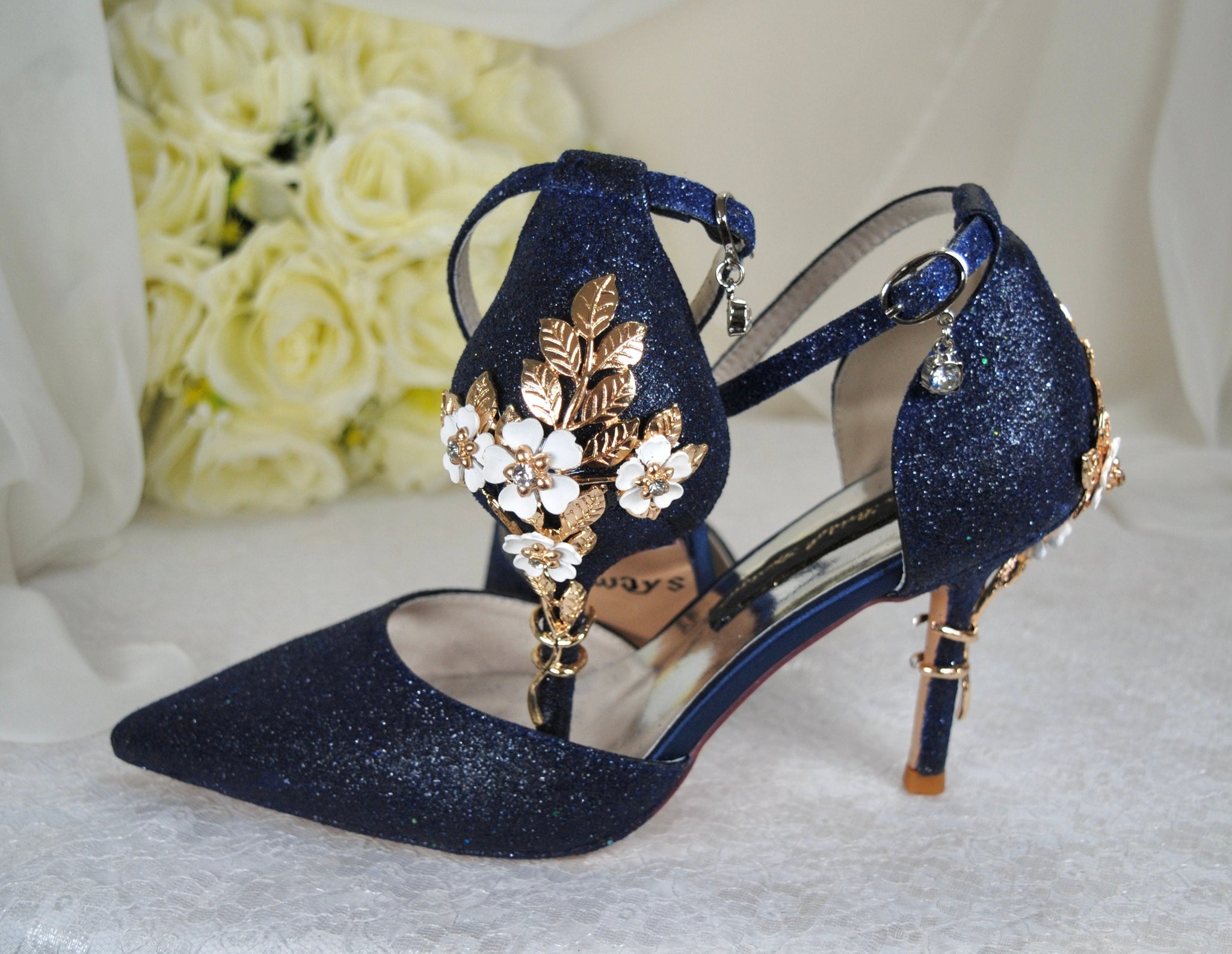 Navy Blue Sandals with Cherry Blossom Size UK7 US9.5