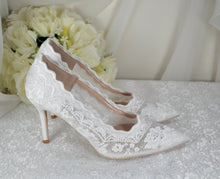 Load image into Gallery viewer, Beautiful Bridal White, Lace Embroidered Shoes, Shoes for Bride, Custom Womens Shoes
