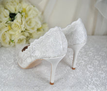 Load image into Gallery viewer, Beautiful Bridal White, Lace Embroidered Shoes, Shoes for Bride, Custom Womens Shoes
