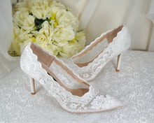 Load image into Gallery viewer, Beautiful Bridal White, Lace Embroidered Shoes, Shoes for Bride, Custom Womens Shoes
