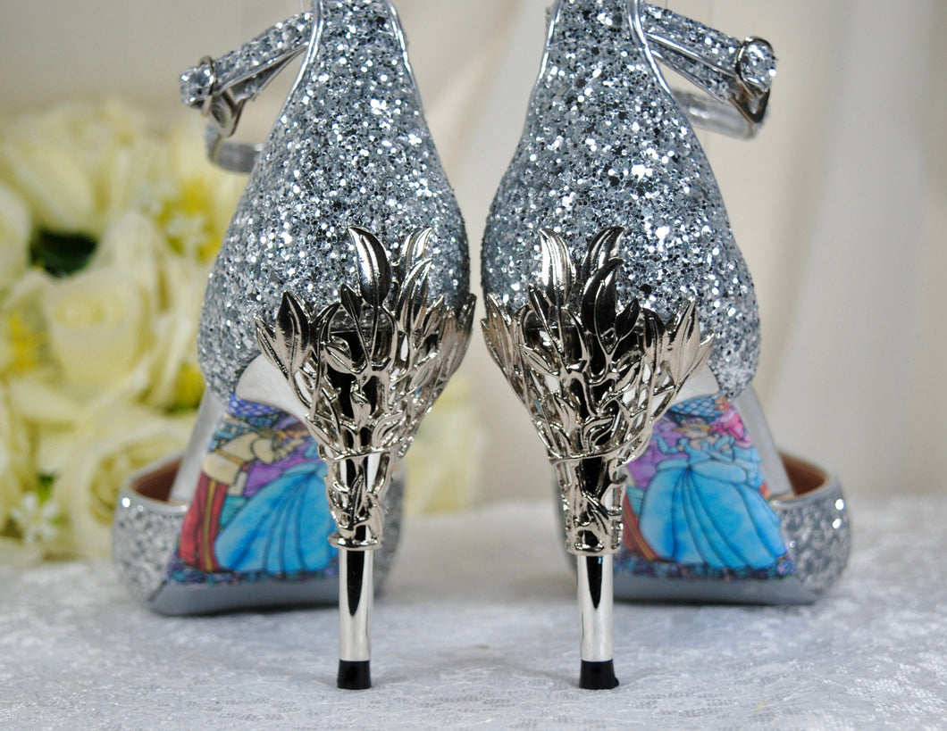 Silver Cinderella Bridal Shoes Size UK4/US6.5