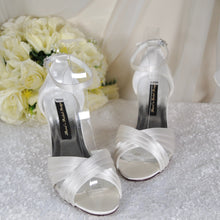 Load image into Gallery viewer, White Satin Low Heel Wedding Sandals UK6/US8.5
