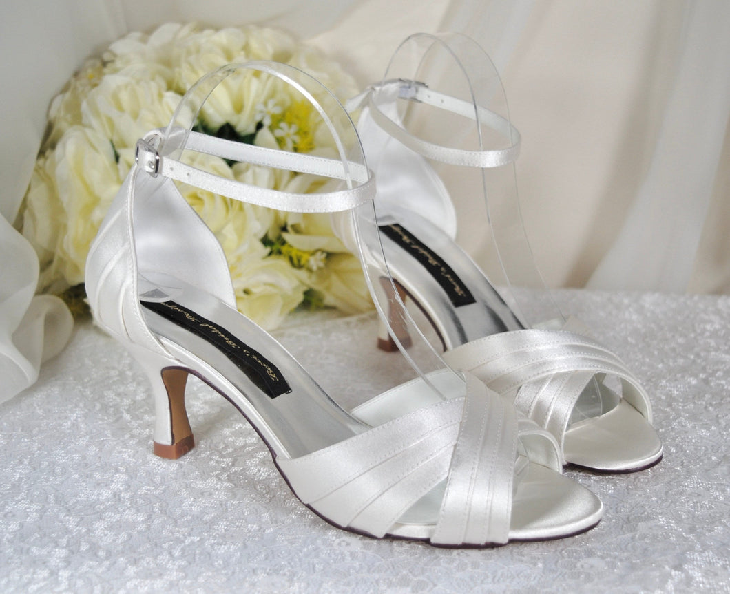 White Satin Low Heel Wedding Sandals UK6/US8.5