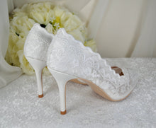 Load image into Gallery viewer, Beautiful Bridal White, Lace Embroidered Shoes, Shoes for Bride, Custom Womens Shoes

