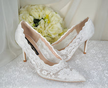 Load image into Gallery viewer, Beautiful Bridal White, Lace Embroidered Shoes, Shoes for Bride, Custom Womens Shoes
