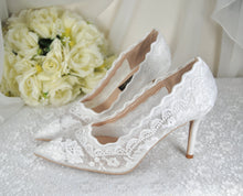 Load image into Gallery viewer, Beautiful Bridal White, Lace Embroidered Shoes, Shoes for Bride, Custom Womens Shoes
