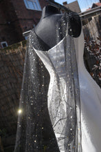 Load image into Gallery viewer, Wedding Cape - Celestial Moon and Star, Black or Ivory, Up to Cathedral Length Cape
