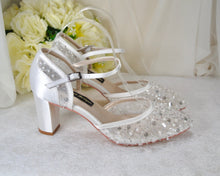 Load image into Gallery viewer, Beaded Bridal Sandals with Block Heel Size UK6/US8.5
