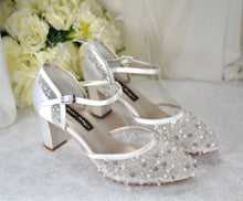 Load image into Gallery viewer, Beaded Bridal Sandals with Block Heel Size UK6/US8.5
