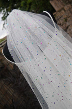Load image into Gallery viewer, Celestial Wedding Veil - White &amp; Multicoloured Stars with comb 75cm  WAIST LENGTH
