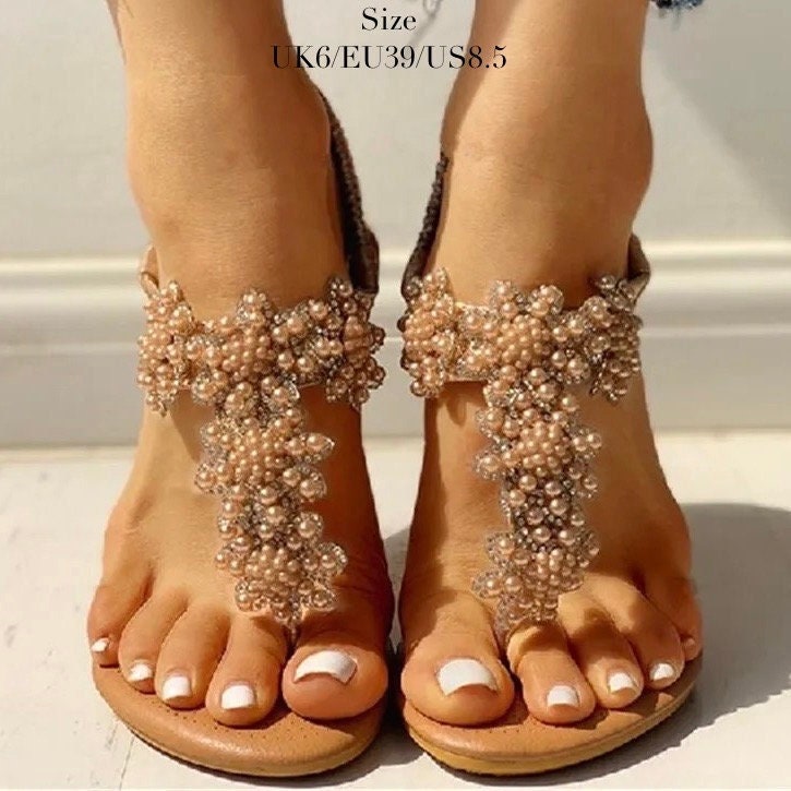 Rose Gold Bridal Shoes, Summer Wedding Sandals - UK6/US8.5