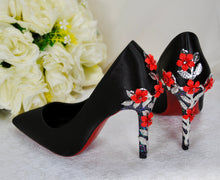 Load image into Gallery viewer, Black Satin with Red Soles Size UK6.5/US9
