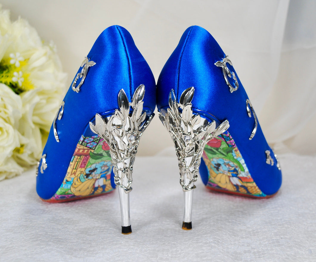 Beauty and the Beast Blue Wedding Shoes Size UK5/US7.5