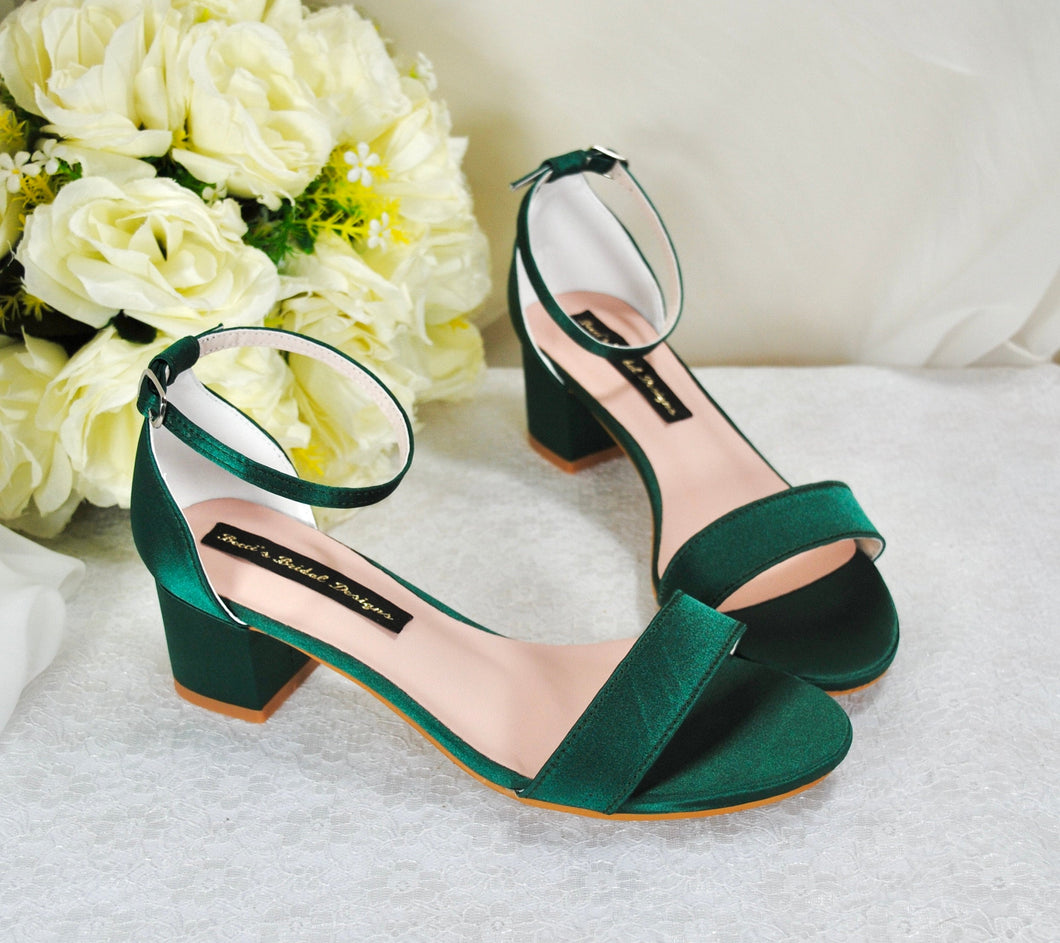 Emerald Green Block Heel Sandals Size UK5/US7.5