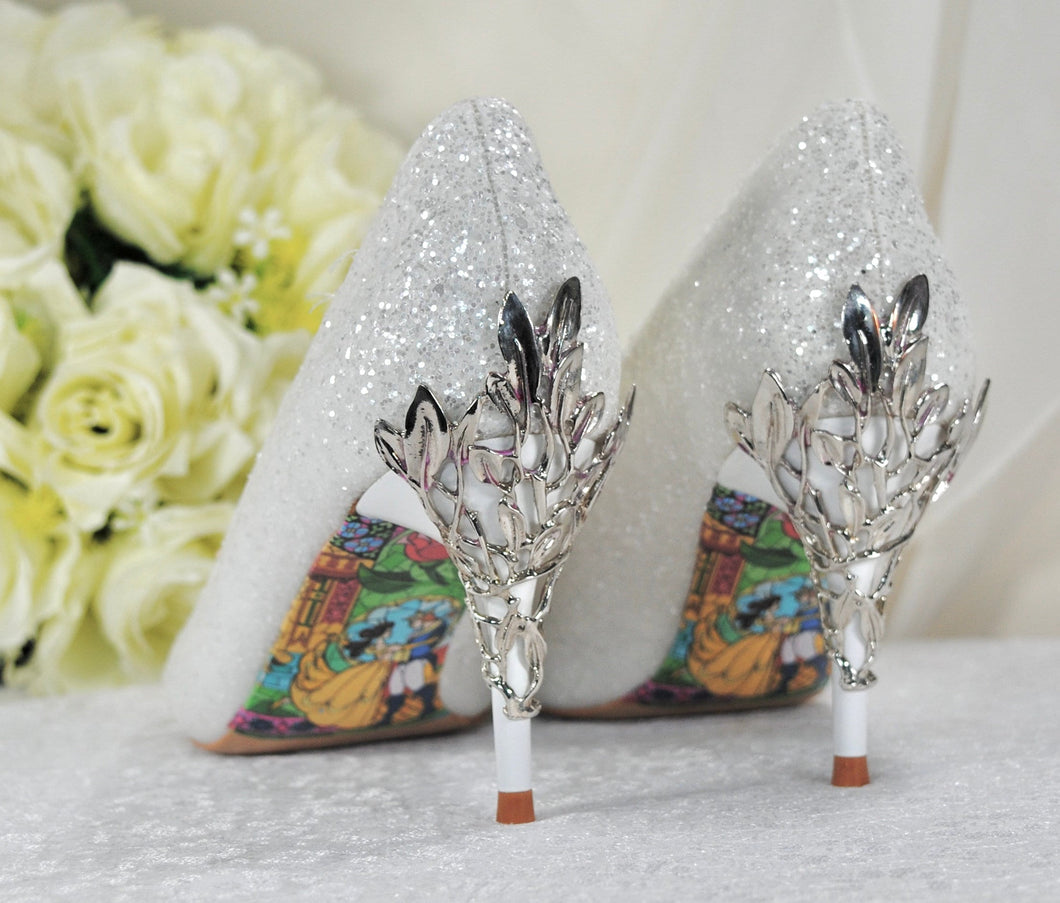 Sparkling Glitter Wedding Shoes, Beauty and the Beast 7cm Kitten Heel