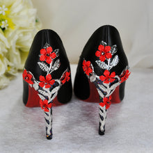 Load image into Gallery viewer, Black Satin with Red Soles Size UK6.5/US9
