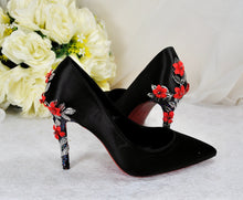 Load image into Gallery viewer, Black Satin with Red Soles Size UK6.5/US9
