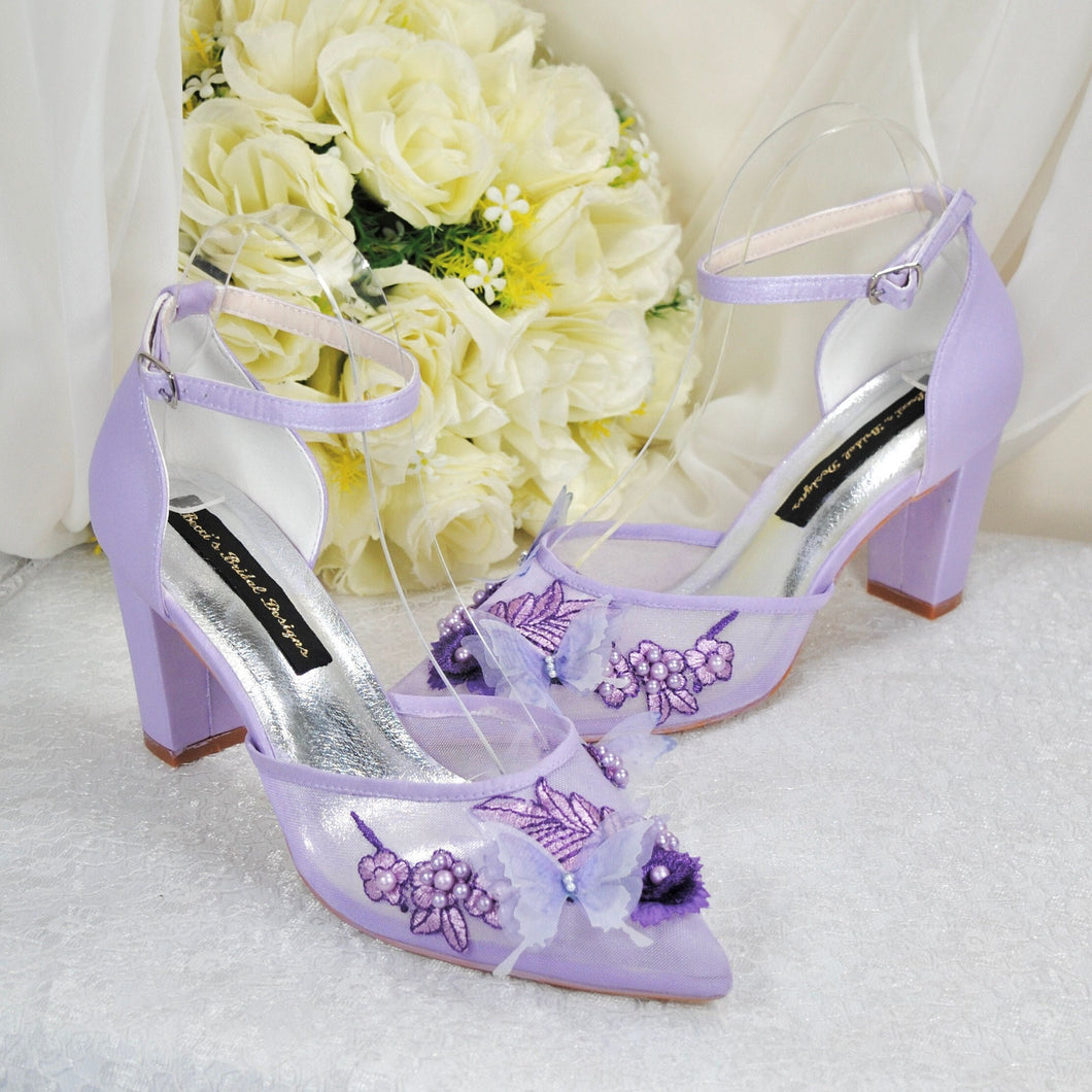 Purple Butterfly Block Heels