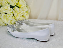 Load image into Gallery viewer, Satin Pointy Toe Flats with Sparkly RHINESTONES APPLIQUÉ
