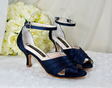 Load image into Gallery viewer, Navy Satin Bridal Sandals
