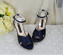 Load image into Gallery viewer, Navy Satin Bridal Sandals
