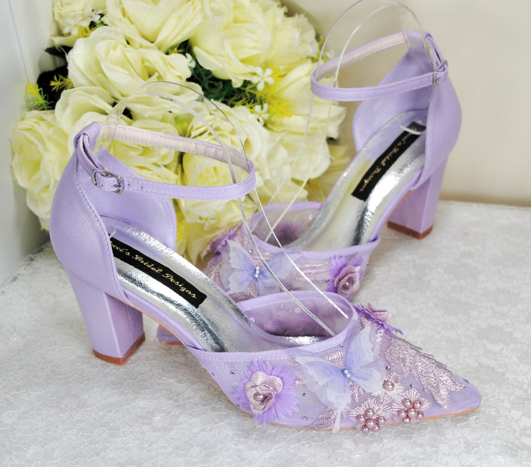 Lilac Floral Embroidered Wedding Shoes