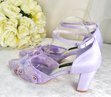 Load image into Gallery viewer, Lilac Butterfly Block Heel Bridal Shoes - Size UK7/US9.5
