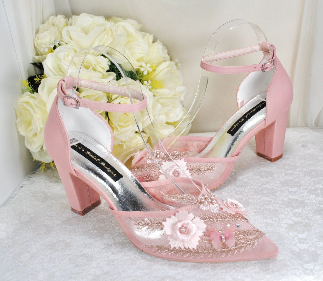 Blush Pink & Rose Gold Wedding Sandals for Bride - UK7/US9.5